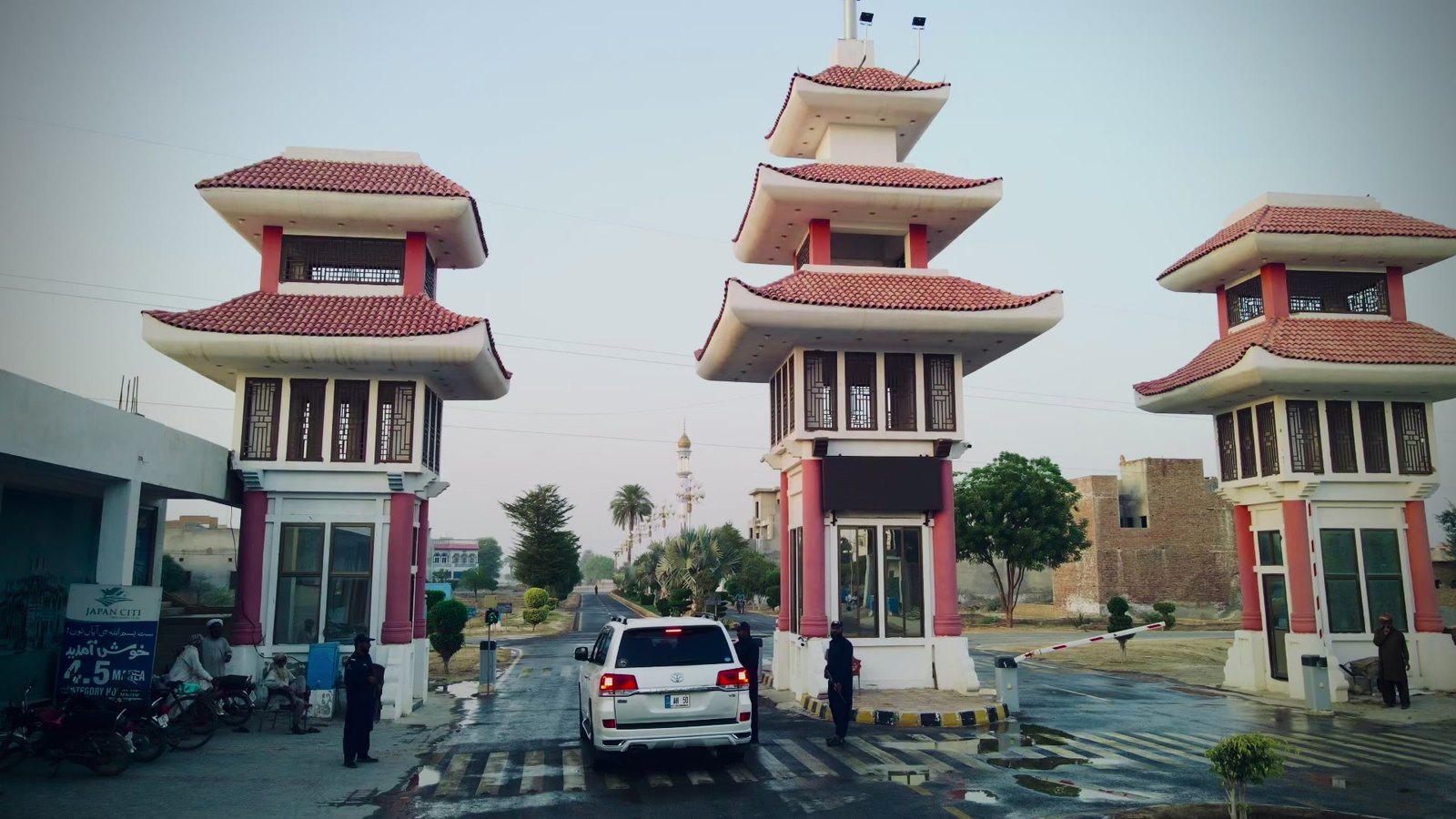 The illuminated main entrance gate at Japan Citi Bahawalpur